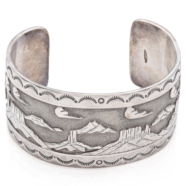 Vintage Sterling Silver Storyteller Southwestern Cuff Bracelet