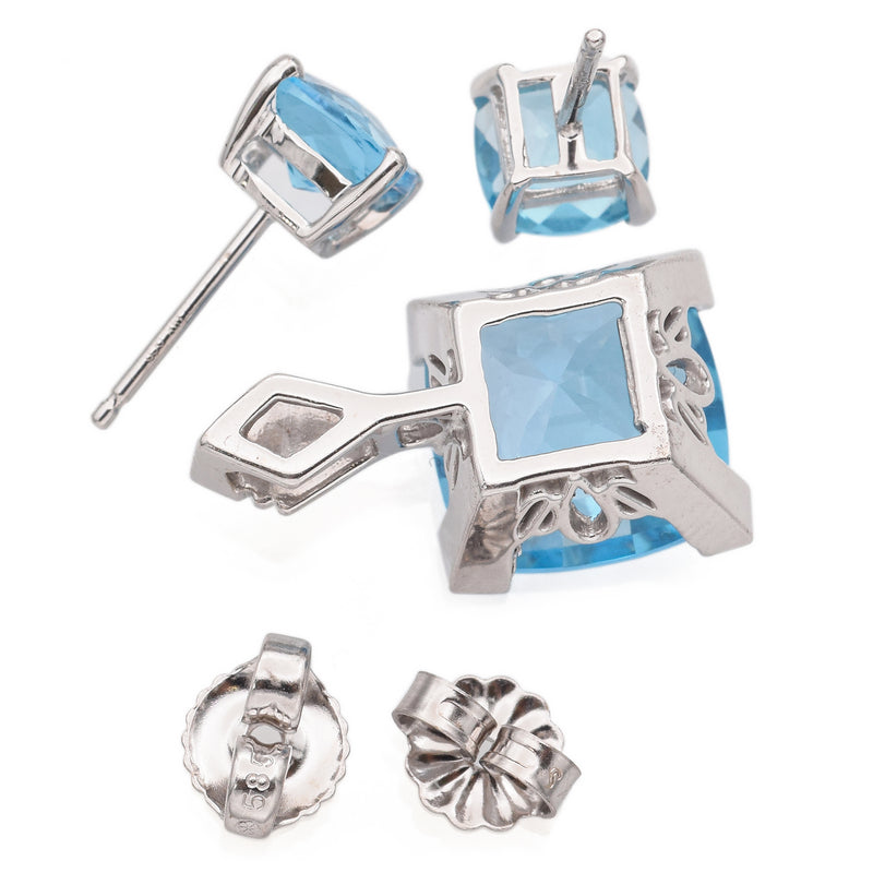 Estate 14K White Gold Swiss Blue Topaz Stud Earrings and Pendant Set