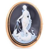 Antique 10k Gold Hardstone Cameo Aphrodite/Birth of Venus Dolphin Brooch Pendant