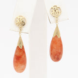 Vintage 14K Yellow Gold Orange Jade Dangle Earrings