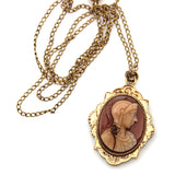 Antique 10K Yellow Gold Carnelian Cameo Pendant Necklace