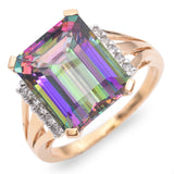 14K Yellow Gold 7.24 Ct. Mystic Topaz and Diamond Triple Split Shank Ring