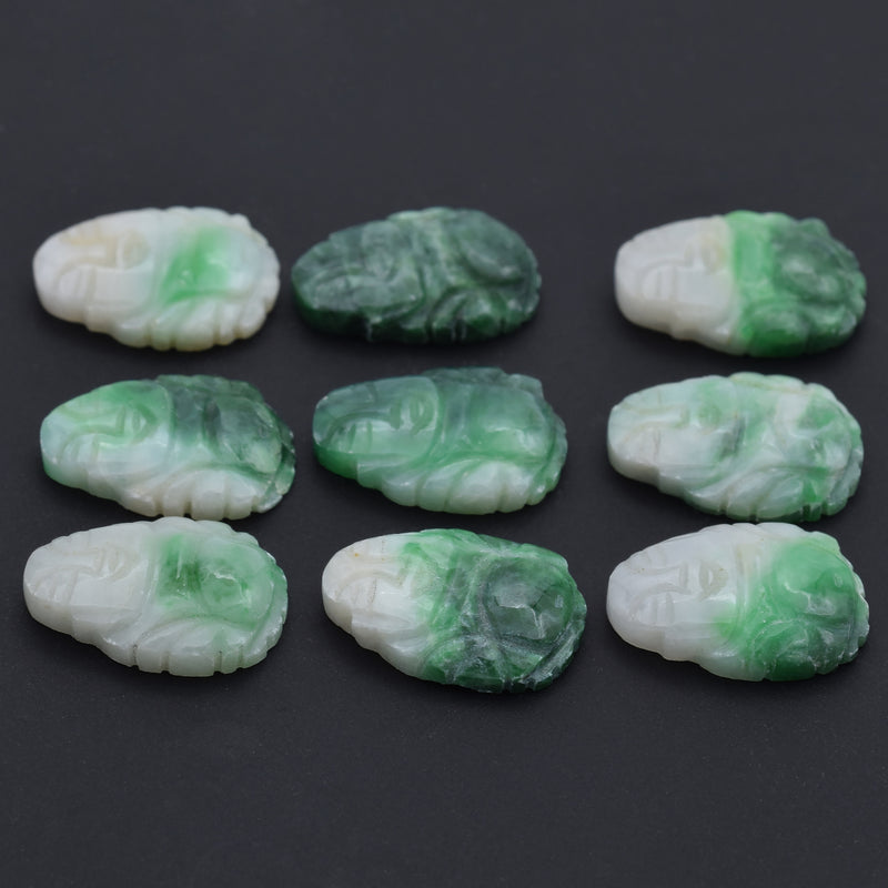 Lot of 9 Vintage Green & White Jade Carved Buddha Loose Stones