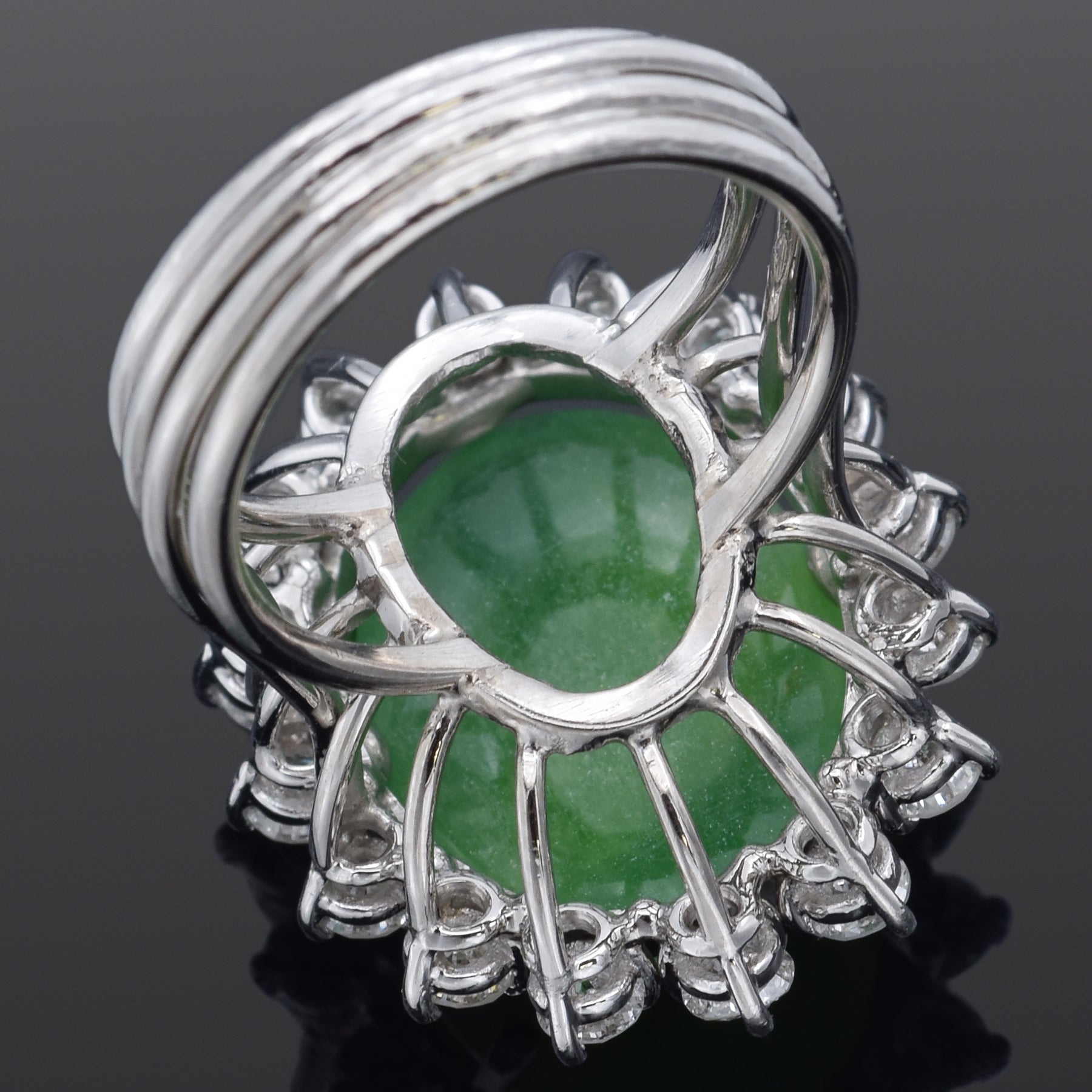 Vintage 11.75Ct Green Jade & 1.67 TCW Diamond Platinum & Palladium Cocktail Ring