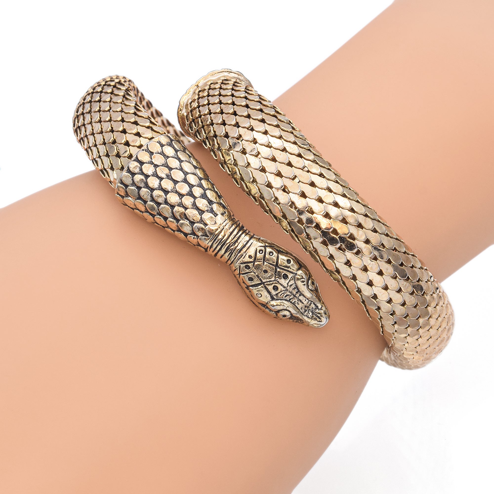 Vintage Whiting Davis Mesh Gold Plated Snake Serpent Coil Wrap Bracelet