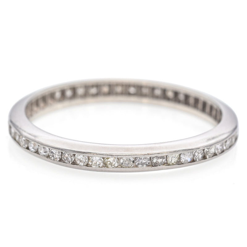 Vintage 12K White Gold Round Diamond Channel Set Eternity Wedding Band