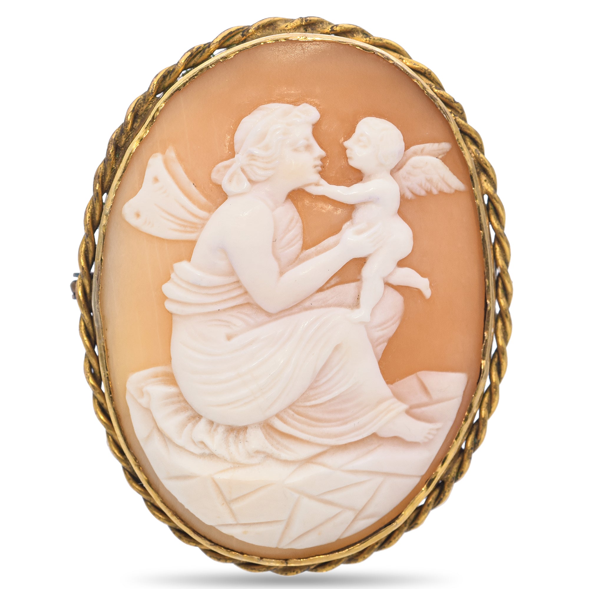 Antique Yellow Gold Cameo Psyche and Hedone Brooch