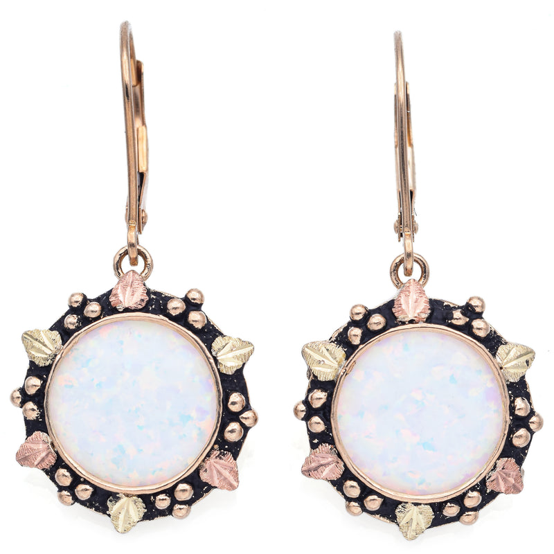 Vintage 14K Yellow Gold Lab Opal Dangle Leverback Earrings