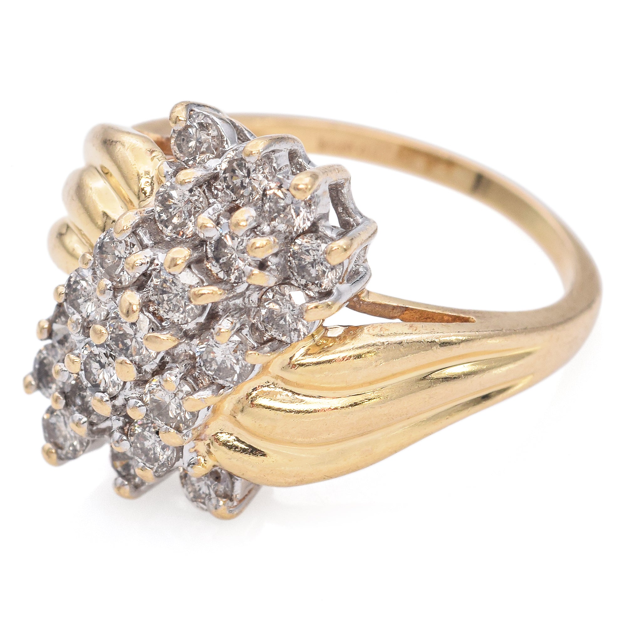 14K Yellow Gold Diamond Cluster Ring