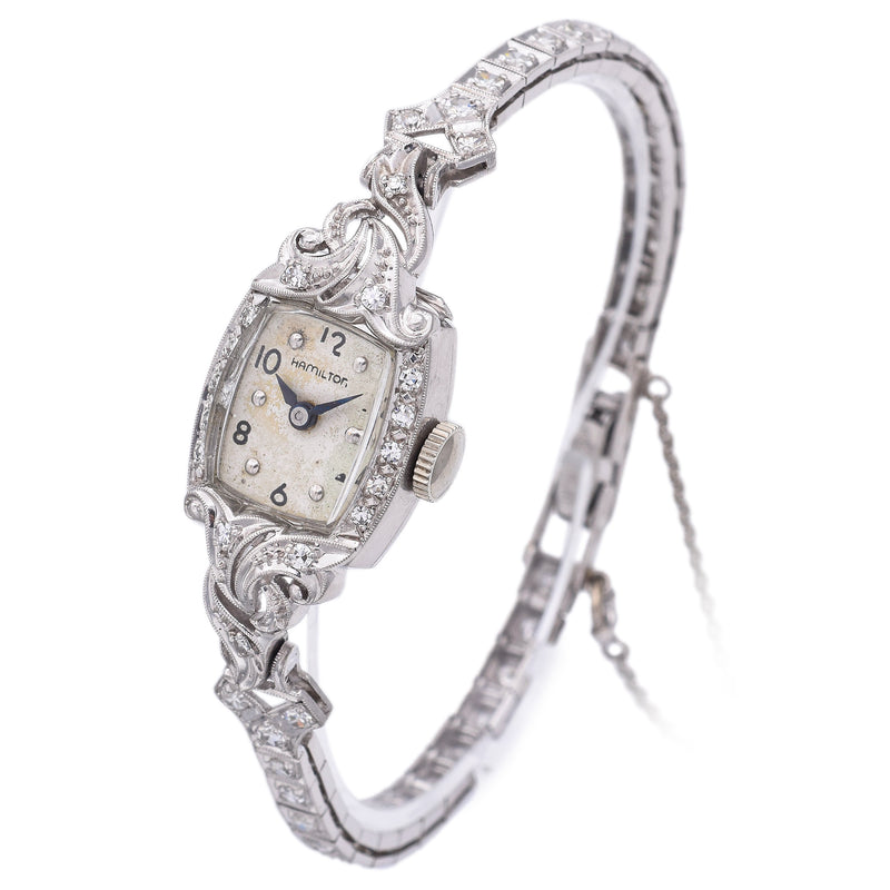 Antique Hamilton 900 Platinum Diamond Women's Hand Wind Watch