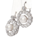 Vintage White Gold Pearl and 1.0 TCW Diamond Dangle Drop Earrings