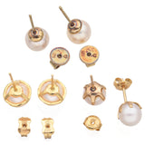 3 Pairs Vintage 14K Yellow Gold Round Pearl Stud Earrings