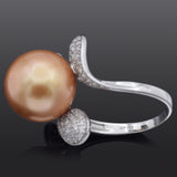 Vintage 18K White Gold Golden Pearl & 0.71 TCW Diamond Cocktail Ring Size 10