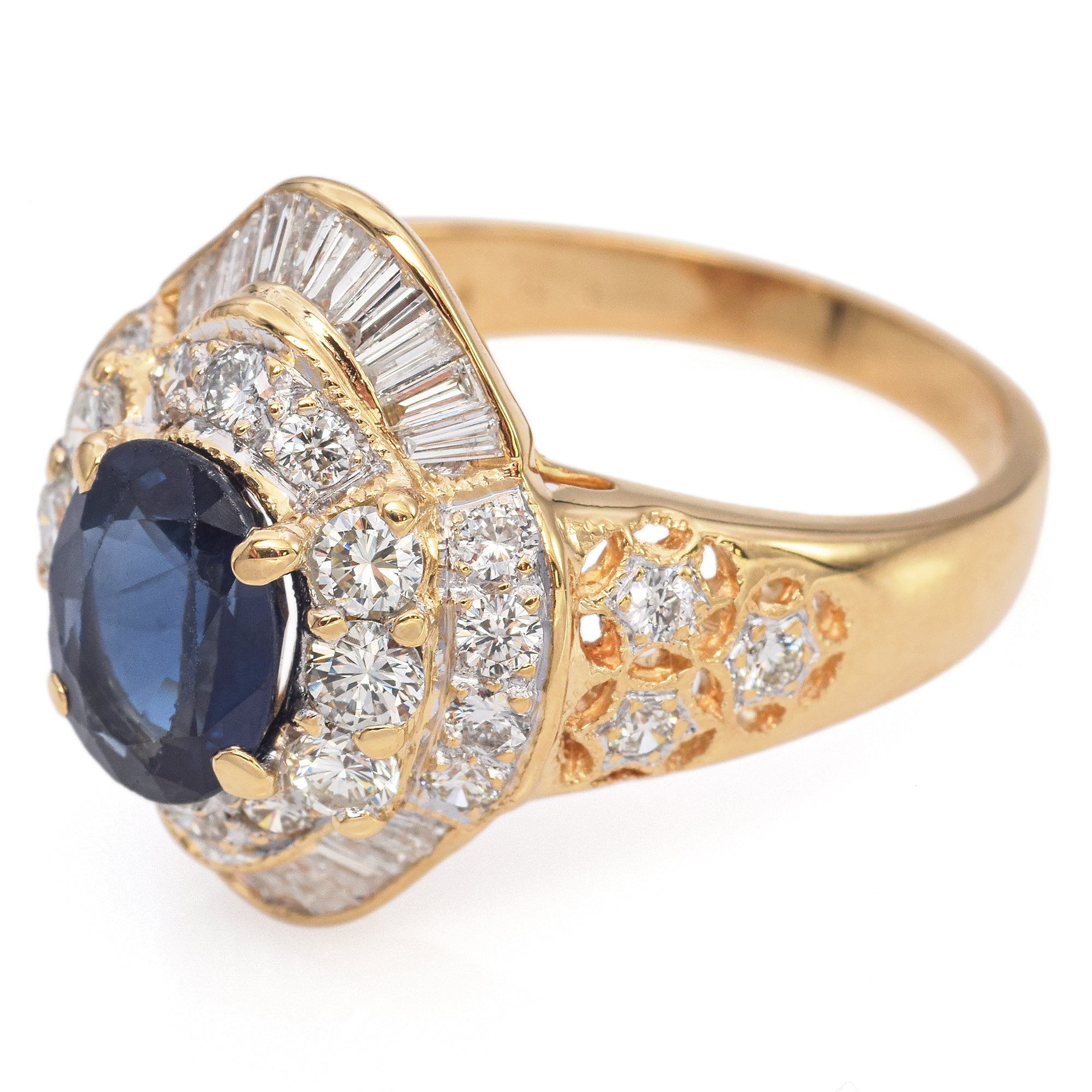 18K Yellow Gold 1.65 Ct. Sapphire and Diamond Ring