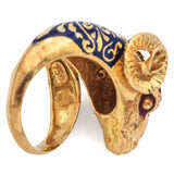 Vintage 18K Yellow Gold Enamel Ram's Head Ring Wrap Ring Size 5