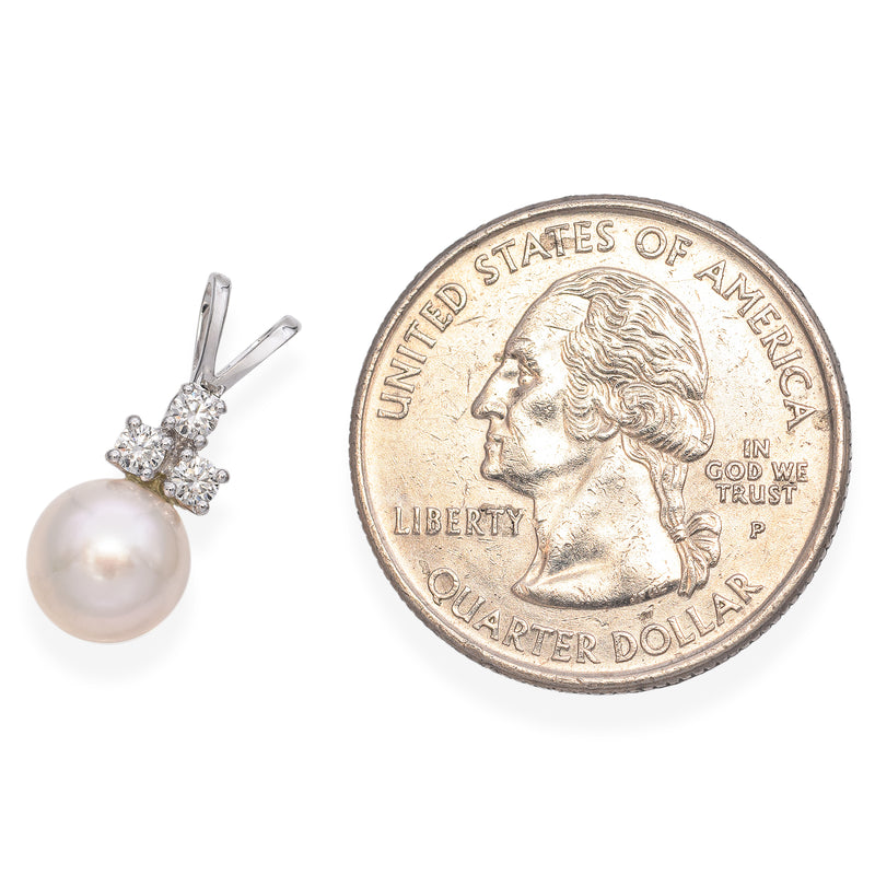 14K White Gold Pearl and Diamond Pendant