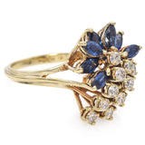 14K Yellow Gold 1.47 TCW Marquise Sapphire and Round Diamond Cocktail Ring