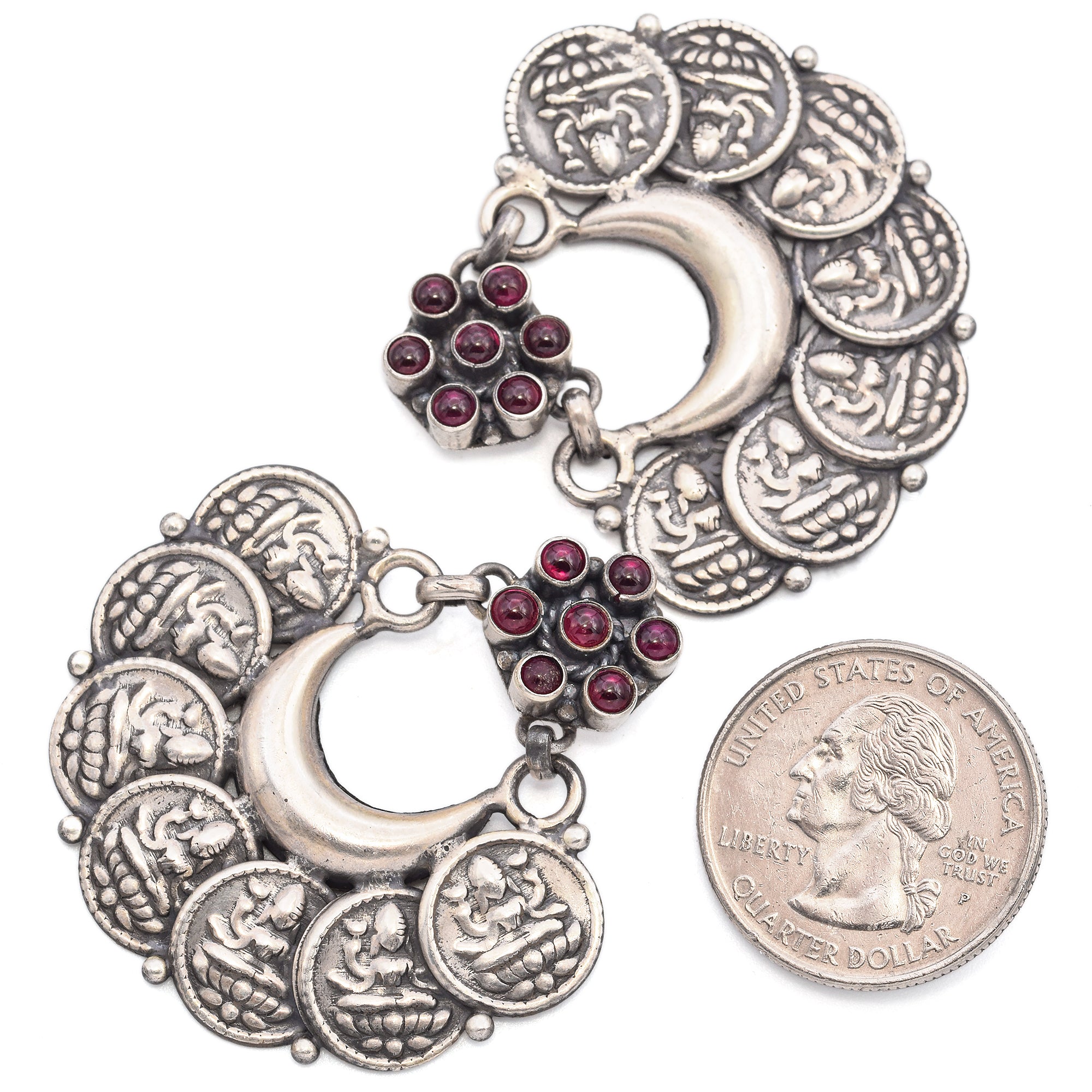 Estate Sterling Silver Ruby Lord Ganesha Traditional Jhumka Earrings