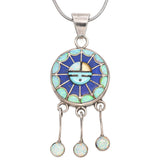 Amy Wesley Sterling Silver Zuni Opal, Turquoise, Lapis Sunface Pendant Necklace