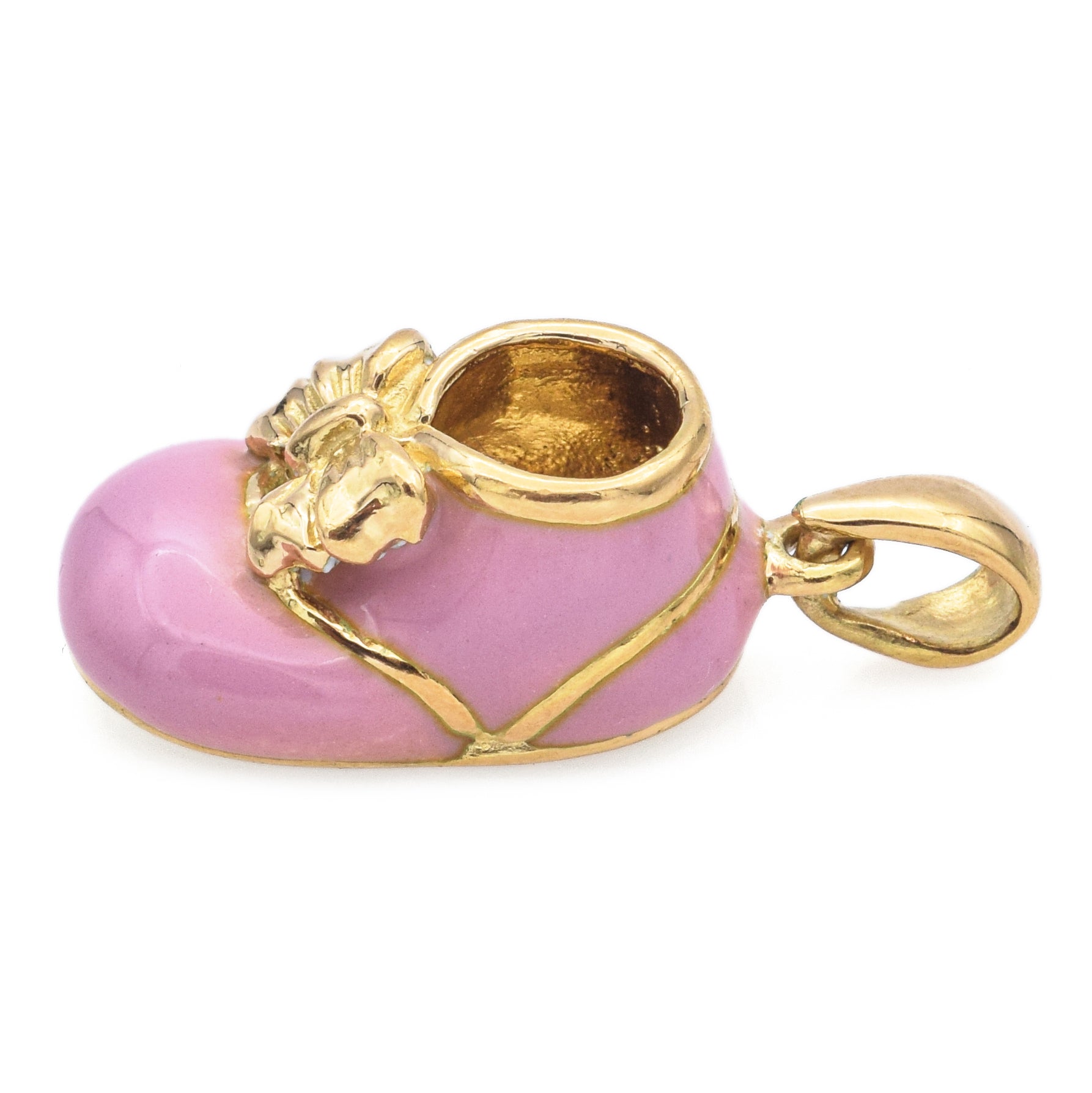 Felix Vollman 18K Yellow Gold Pink Enamel Baby Shoe Charm Pendant