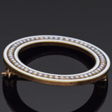 Antique Seed Pearl & White Onyx Inlay 14K Yellow Gold Open Circle Brooch Pin