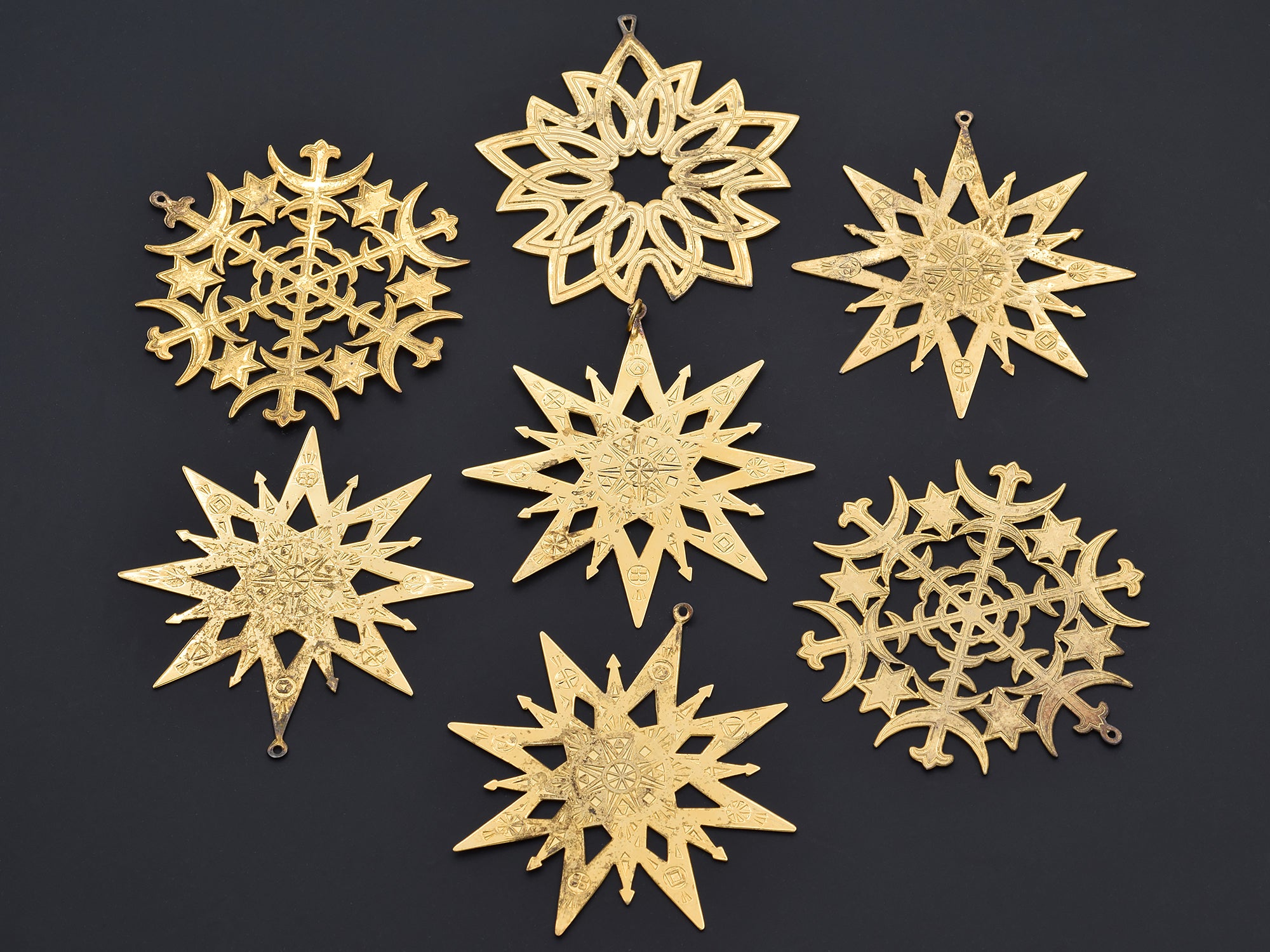 Lot of 7 1970's MMA Metropolitan Museum of Art Gold Vermeil Star Ornaments