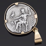 Vintage Greek Alexander The Great Drachma Ancient Coin Pendant in 14K Gold