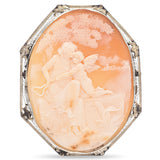 Antique White Gold Cameo Venus Protecting Eros Brooch