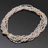 Vintage Pearl and Diamond 14K Yellow Gold Beaded Multi-Strand Necklace 16.5"