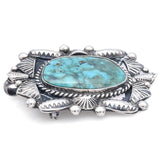 Vintage Sterling Silver Turquoise Southwestern Round Brooch Pin Pendant