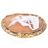 Antique 14K Yellow Gold Cameo Eros Waking Up Psyche Brooch