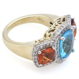 Estate Blue Topaz, Citrine & 1.13 TCW Diamond 14K Yellow Gold Ring Size 5.5