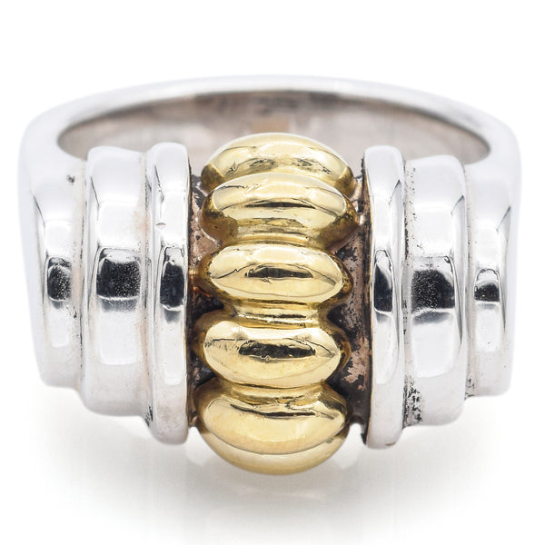 Caviar Sterling Silver & 18K Yellow Gold Ring Size 7