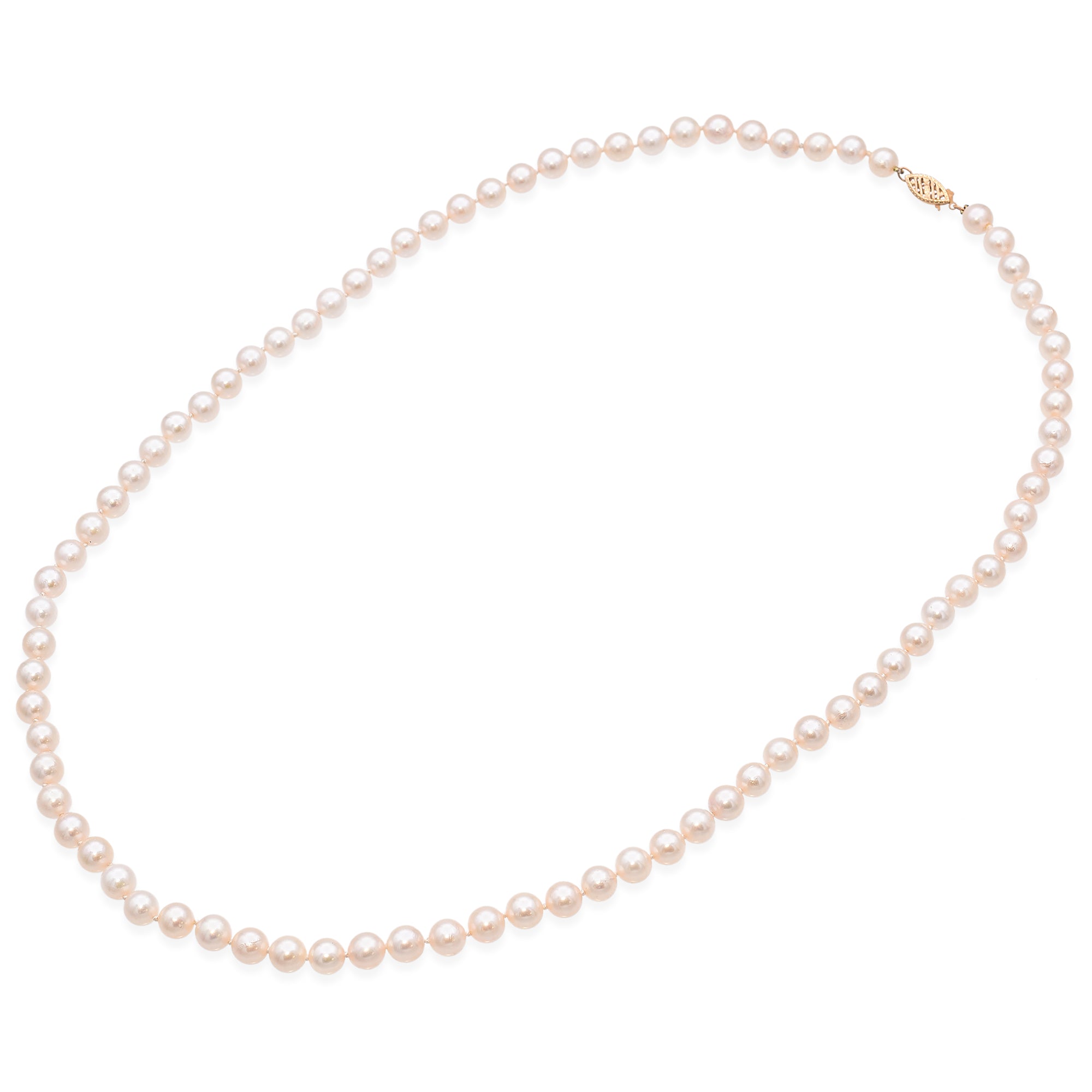 14K Yellow Gold Pearl Strand Necklace 24" + Box