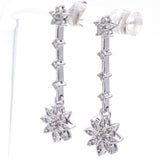 Estate 14K White Gold 0.36 TCW Diamond Floral Star Dangle Earrings