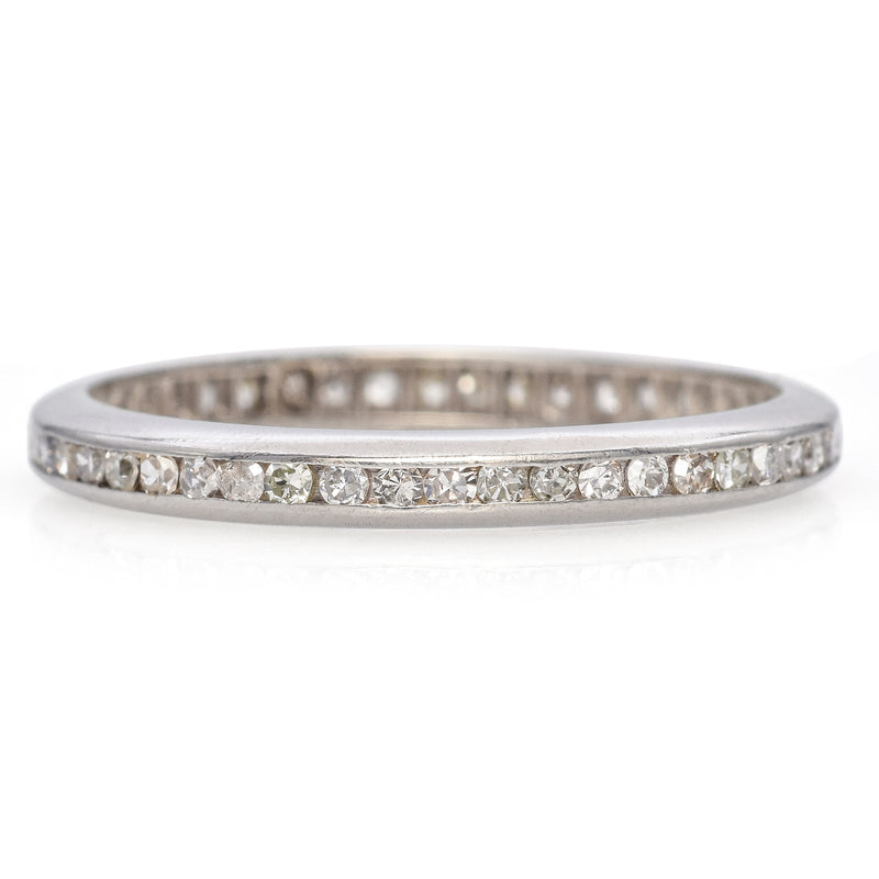 Vintage 12K White Gold Round Diamond Channel Set Eternity Wedding Band