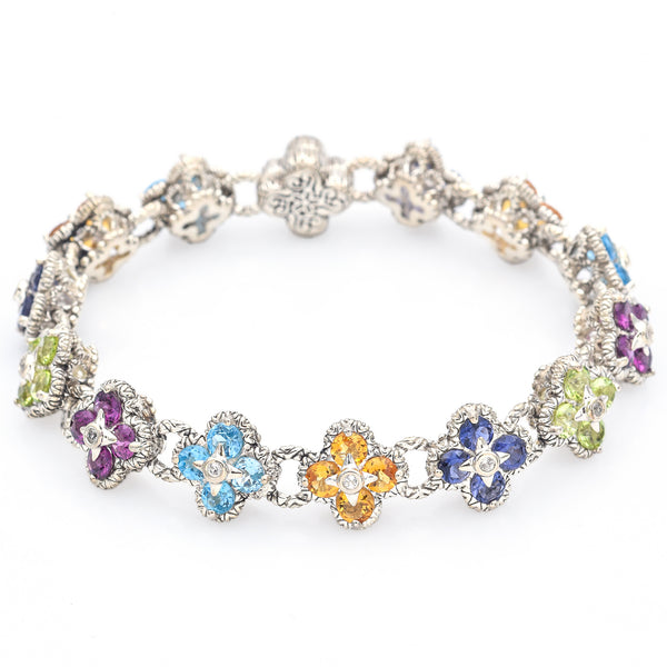 Barbara Bixby Sterling Silver 18K Gold Multi-Stone Flower Magnetic Bracelet