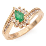 Vintage 14K Yellow Gold Emerald & Diamond Pear Band Ring