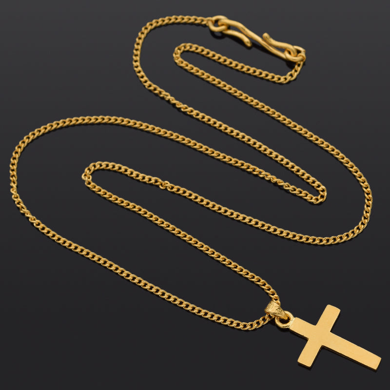 24k Gold Plated Cross Pendant Necklace - Twisted Singapore Chain For Couples
