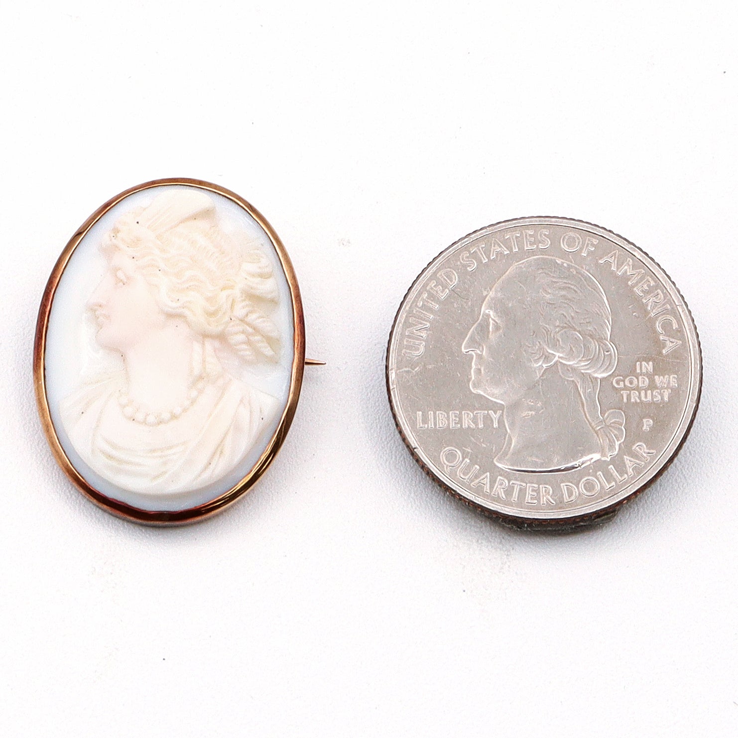 Antique 14K Rose Gold Cameo Shell Portrait Brooch Pin