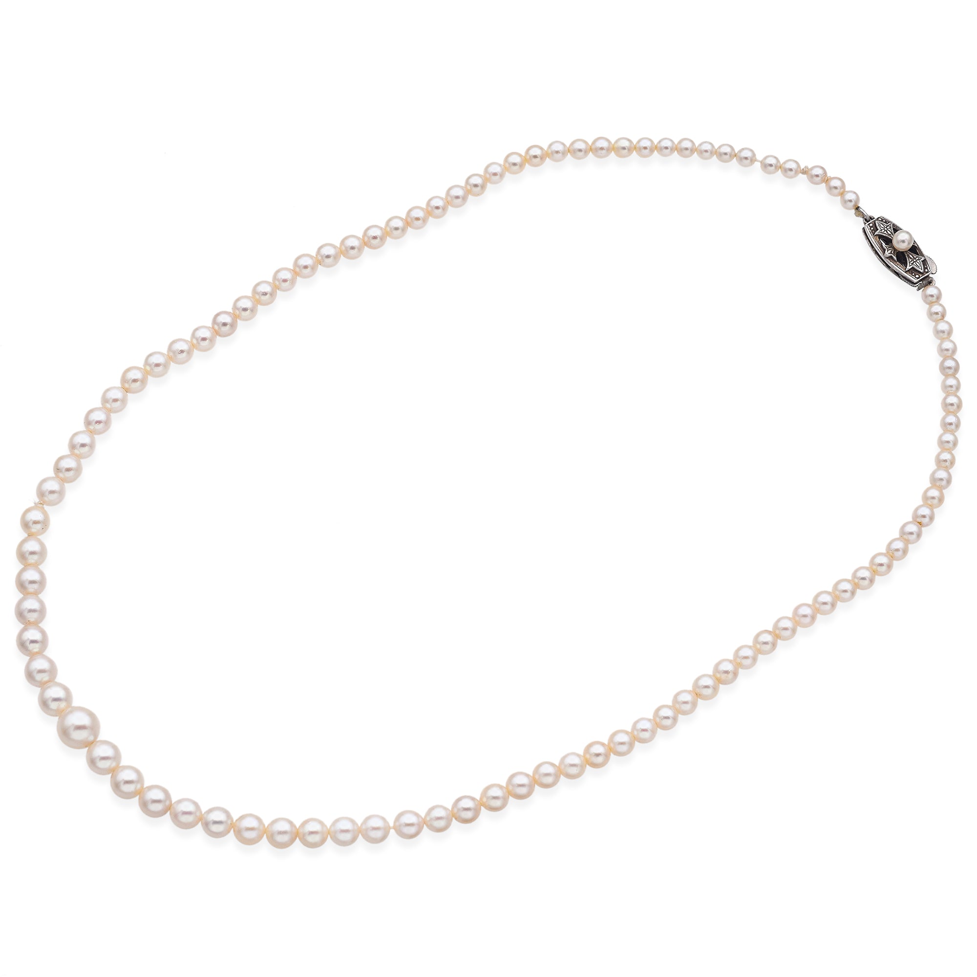 Mikimoto Sterling Silver Cultured Pearl Graduated Beaded Strand Necklace w/Box