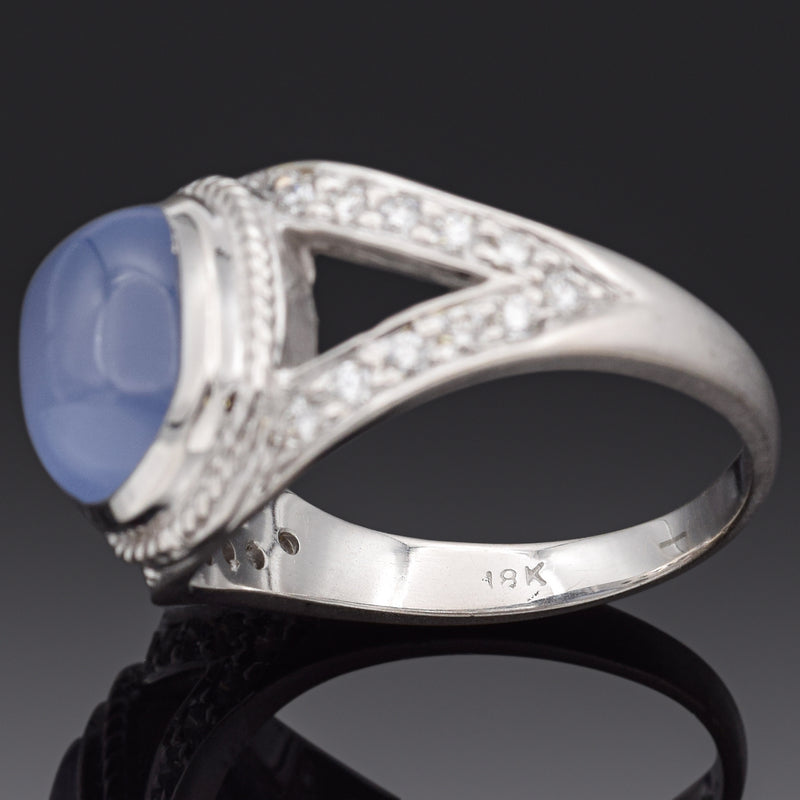 Vintage 18K White Gold Chalcedony & 0.55 TCW Diamond Band Ring Size 6.25