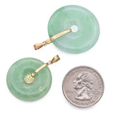 Lot of 2 Vintage 14K Yellow Gold Translucent Green Jade Round Disc Pendants