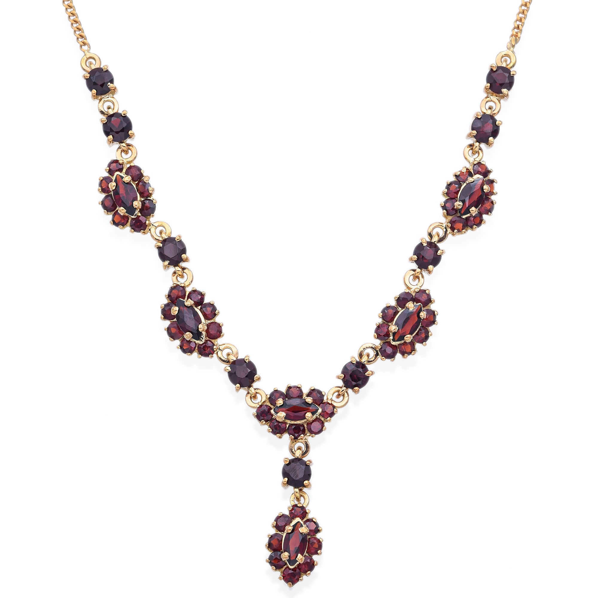 Vintage 18K Yellow Gold Garnet Y Drop Necklace 16 Inches