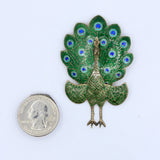 Vintage Peacock Green & Blue Enamel Hinged Brooch in Sterling Silver