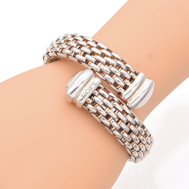 Fope Italy 925 Sterling Silver, Rose Gold Rope Bangle Bracelet