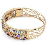 Estate JCR Signed Multi-Gemstone 14K Yellow Gold Hinged Bangle Bracelet