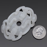 Antique White Mutton Fat Jade Carved Dragon Bi Disc Figurine Pendant