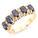 Vintage 14K Yellow Gold 1.15 TCW Sapphire & 0.24TCW Diamond Band Ring Size 6.75