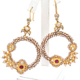 Estate Gold Vermeil Ruby Pearl Sapphire Traditional Kundan Chandbali Earrings